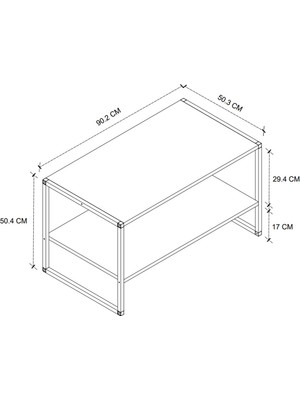 Bofigo 50X90 Metal Orta Sehpa Dikdörtgen Orta Sehpa Raflı Kahve Sehpası Çam