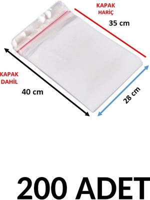 Yakutsan 200 Adet Şeffaf Yapışkanlı Delikli Poşet - Opp Kendinden Yapışkanlı  Parlak Poşet Delikli 28X40 cm