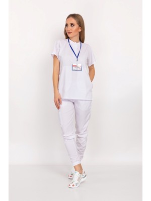 Beyaz Renk Çıt Çıtlı Hakim Yaka Soft Likra Doktor Hemşire Hastane Nöbet Forma Takım