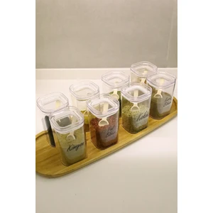 8'li 200 ml Vakum Kapaklı Kaşıklı Akrilik Baharatlık Saklama Kabı Şeffaf Etiket Hediyeli Kavanoz