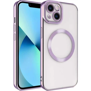 Apple iPhone 14 Plus Kılıf Magsafe Kenar Renkli Şeffaf Setro Kapak