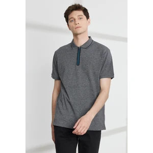 ALTINYILDIZ CLASSICS Erkek Antrasit-melanj Slim Fit Dar Kesim Fermuarlı Polo Yaka Pamuklu Kısa Kollu Tişört