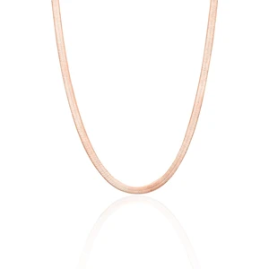 Encili Silver 925 Ayar Gümüş İtalyan Yassı Kadın Rose Renk Zincir Kolye
