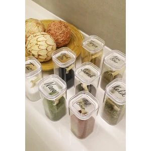 8'li 300 ml Vakum Kapaklı Kaşıklı Akrilik Baharatlık Saklama Kabı Şeffaf Etiket Hediyeli Kavanoz