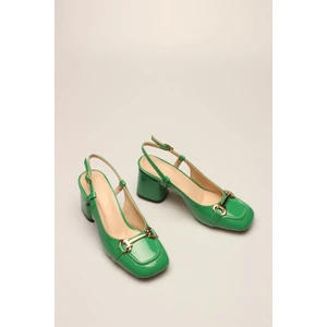 Yeşil Rugan Tokalı  Kadın Topuklu