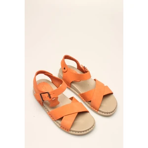 P Turuncu Nubuk Kadın Hakiki Deri  Sandalet