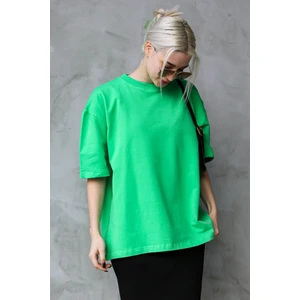 Yeşil Bisiklet Yaka Basic Oversize T-Shirt MG1687