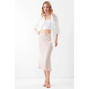 Önü Zincir Detaylı Midi Boy Etek