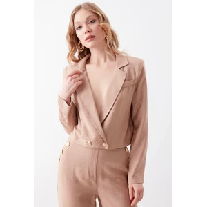 Gold Düğme Detaylı Crop Ceket