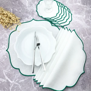 Yeşil Renkli Nakışlı 12 Parça Set Amerikan Servis ve Kokteyl Peçetesi