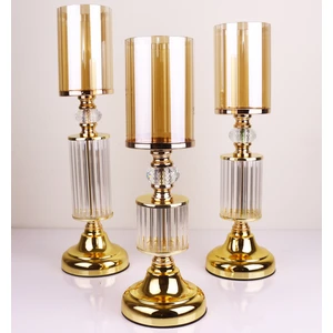 Tasarım Evi Ultra Lüks Kristal Taşlı Ayaklı Gold Şamdan 3'lü Set