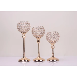 Tasarım Evi Ultra Lüks Kristal Taşlı Ayaklı Gold Şamdan 3'lü Set
