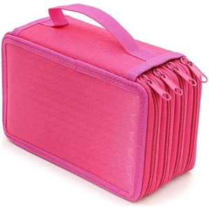 Düz Renkli Kare Dört Katmanlı Kalem Kutusu 72 Delikli Renkli Kalem Kutusu (Gül Kırmızı) (Yurt Dışından)