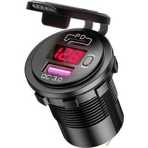 12 V ile Değiştirilmiş Araba USB Şarj Voltaj Göstergesi Pd Qc3.0 Soket (Kırmızı Işık) (Yurt Dışından)