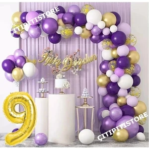 Çıtı Pıtı Store 0-9 Yaş Macaron Mor Balon Zinciri Seti Gölge Mor Altın Balon Dekorasyon