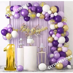 Çıtı Pıtı Store 0-9 Yaş Macaron Mor Balon Zinciri Seti Gölge Mor Altın Balon Dekorasyon