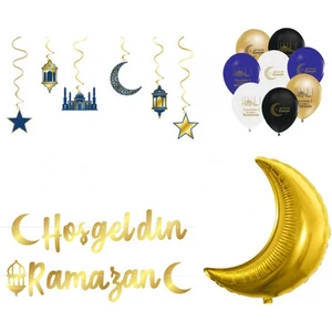 Hayaller Dükkanı 36 Parça Ramazan Süsleri 10'lu Tavan Süs ve Balonlu Ramazan Ayı Süsleme Seti