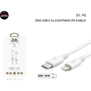 Hasırcıjet Subzero CL76 Usb-C To Lıghtnıng 20 W Pd Kablo 25 cm