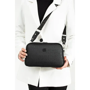 Just Polo Siyah Kadın 5 Bölmeli Uzun Ayarlanabilir Çapraz Monogram Omuz Çantası