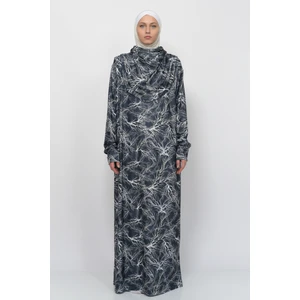 Pratik Tek Parça Ağaç Desenli Kollu Tak Çıkar Başörtülü Likralı Tesettür Namaz Elbisesi 990-0708