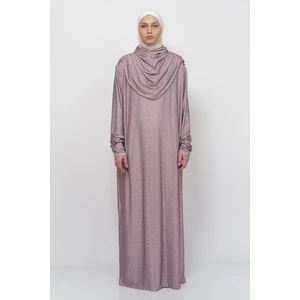 Pratik Tek Parça Çiçek Desenli Kollu Tak Çıkar Başörtülü Likralı Tesettür Namaz Elbisesi 990-0211