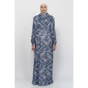 Pratik Tek Parça Ağaç Desenli Kollu Tak Çıkar Başörtülü Likralı Tesettür Namaz Elbisesi 990-0713N