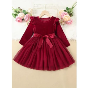 Kız Çocuk Tütü Etekli Kurdeleli Kadife Elbise