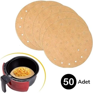 50 Adet Air Fryer Pişirme Kağıdı Tek Kullanımlık Hava Fritöz Yapışmaz Yağlı Kağıt Delikli Model