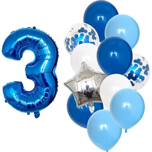 Rönesans Parti Mavi Rakam Balon Pullu Şeffaf Balon Seti Yaş 3
