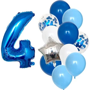 Bal10 Dünyası Mavi Rakam Balon Pullu Şeffaf Balon Seti Yaş 4