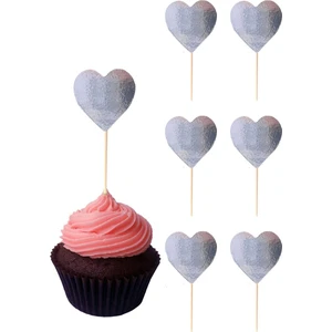 Parti Adresi Kalp Şekilli Kürdan Cupcake Kürdanı Pasta Süsü Gümüş 10'lu