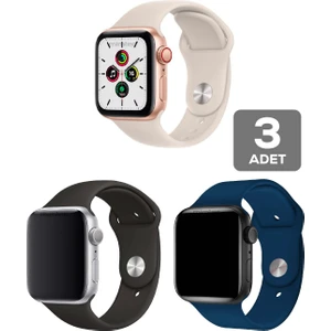 Apple Watch 3 4 5 6 7 8 Se 38 40 41MM Kordon Kayış 3 Adet Set Bileklik Klasik Silikon