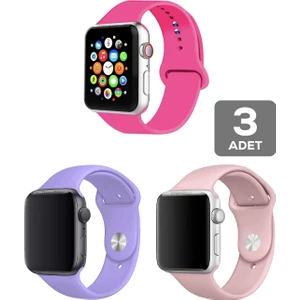 Apple Watch 3 4 5 6 7 8 Se 38 40 41MM Kordon Kayış 3 Adet Set Bileklik Klasik Silikon
