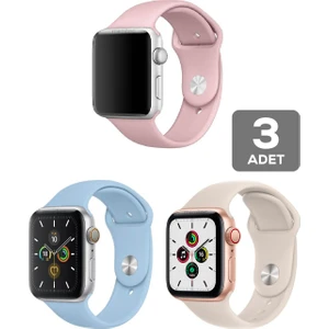 Apple Watch 3 4 5 6 7 8 Se 42 44 45MM Kordon Kayış 3 Adet Set Bileklik Klasik Silikon