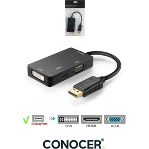 Displayport To Vga-Hdmı-Dvı Dönüştürücü Adaptör Yüksek Kalite Siyah