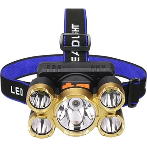 150W Ultra Güçlü LED Şarjlı 5 LED 5x Cree LED Kafa Feneri Avcı Feneri Balıkçı Kamp Feneri