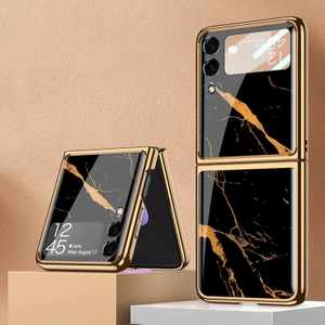 Samsung Galaxy Z Flip3 5g Gold Line Siyah Için Gkk Kaplama Cam Telefon Kılıfı (Yurt Dışından)