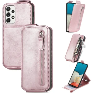 Samsung Galaxy A73 5g Pembe Için Fermuar Cüzdan Deri Kasa (Yurt Dışından)