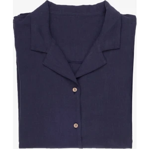 Lino Keten Gömlek Pijama Indigo