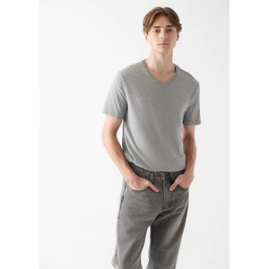 V Yaka Gri Basic Tişört 065586-28386
