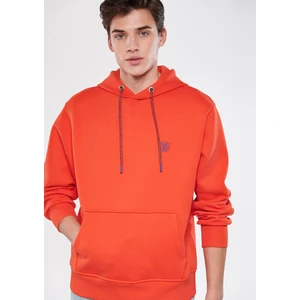 Erkek Mavi Logo Nakışlı Kapüşonlu Turuncu Sweatshirt 065809-70481