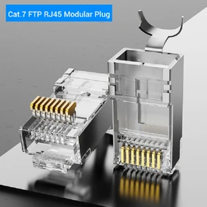Ata Elektronik 100 Adet - Cat7  Metal Cat7 Konnektör RJ45 Cat7 Jack + Ayraç 100'LÜ  100 Adet - Cat7 RJ45 Jack Internet Patch Kablo Ucu Konnektör Jak (100 Adet)