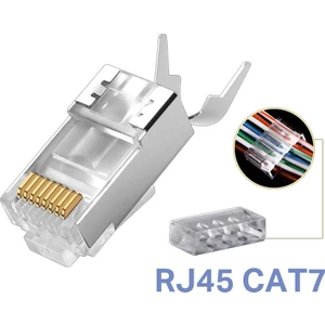 Ata Elektronik 100 Adet - Ez Yeni Nesil Cat7 Konnektör RJ45 Jak Metal Korumalı Rj 45 Ftp 8P8C Modüler Ağ Fiş
