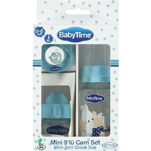 Babytime Mini 3'lü Cam Biberon Set 0-6 Ay - Mavi