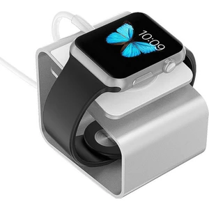 Apple Watch 1-6 Serileri Için 2in1 Manyetik Şarj Aygıtlı Alüminyum Stand - Gümüş AL3559