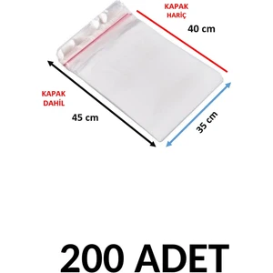 200 Adet Şeffaf Yapışkanlı Delikli Poşet - Opp Kendinden Yapışkanlı  Parlak Poşet Delikli 35X45 cm