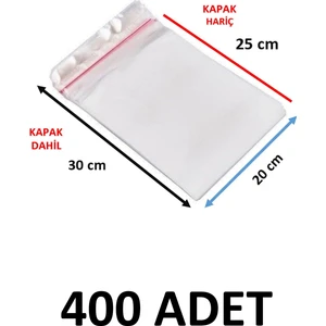 400 Adet Şeffaf Yapışkanlı  Poşet - Opp Kendinden Yapışkanlı  Parlak Poşet 20X30 cm
