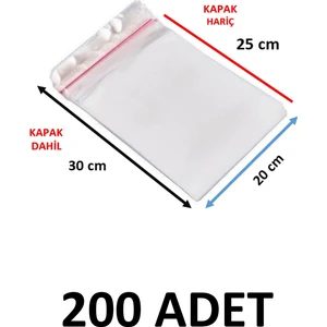 200 Adet Şeffaf Yapışkanlı Poşet - Opp Kendinden Yapışkanlı  Parlak Poşet 20X30 cm