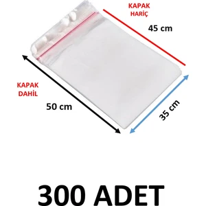 300 Adet Şeffaf Yapışkanlı Delikli Poşet - Opp Kendinden Yapışkanlı  Parlak Poşet Delikli 35X50 cm