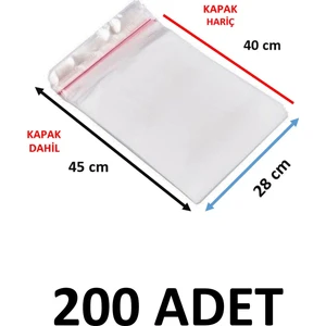 200 Adet Şeffaf Yapışkanlı Delikli Poşet - Opp Kendinden Yapışkanlı  Parlak Poşet Delikli 28X45 cm